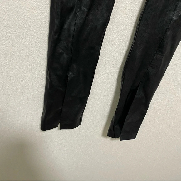 Amanda Uprichard Black Faux Leather Split Hem Pants - Picture 5 of 13